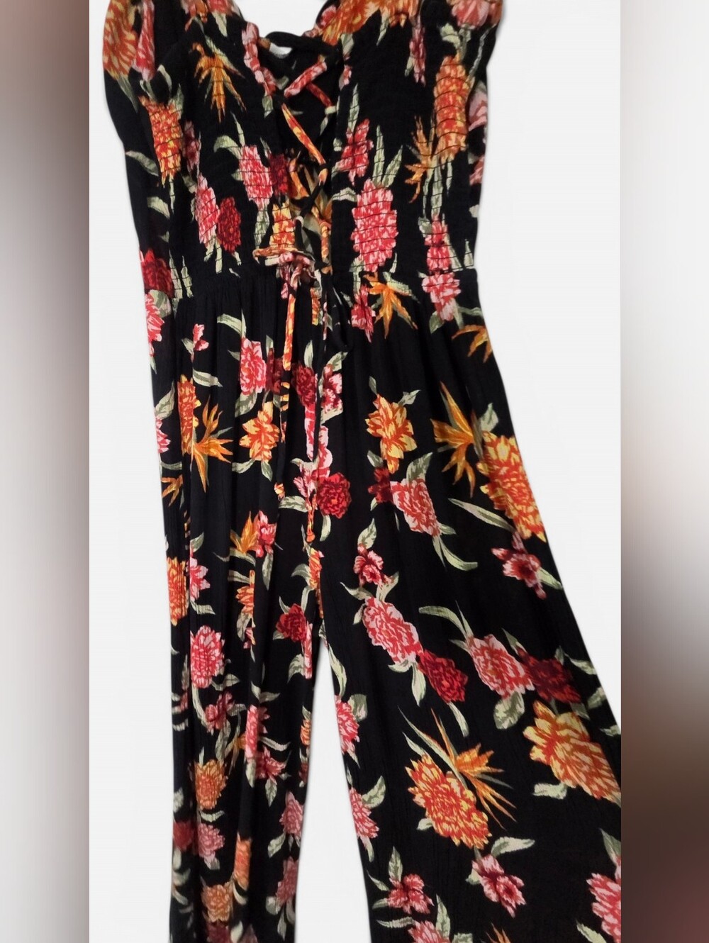 Derek Heart Tropical Floral Jumpsuit Black Orange Red Wide Leg Womans Small - Picture 7 of 10